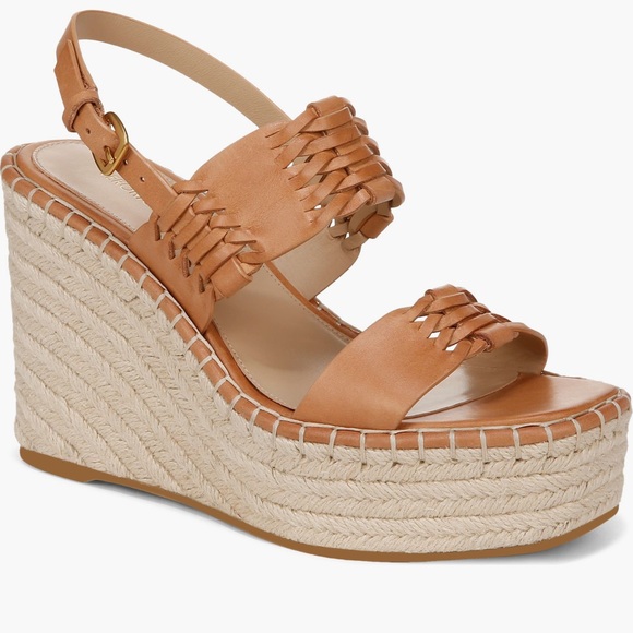 NWT Veronica Beard Tan Woven Wedge Sandals - Picture 1 of 3